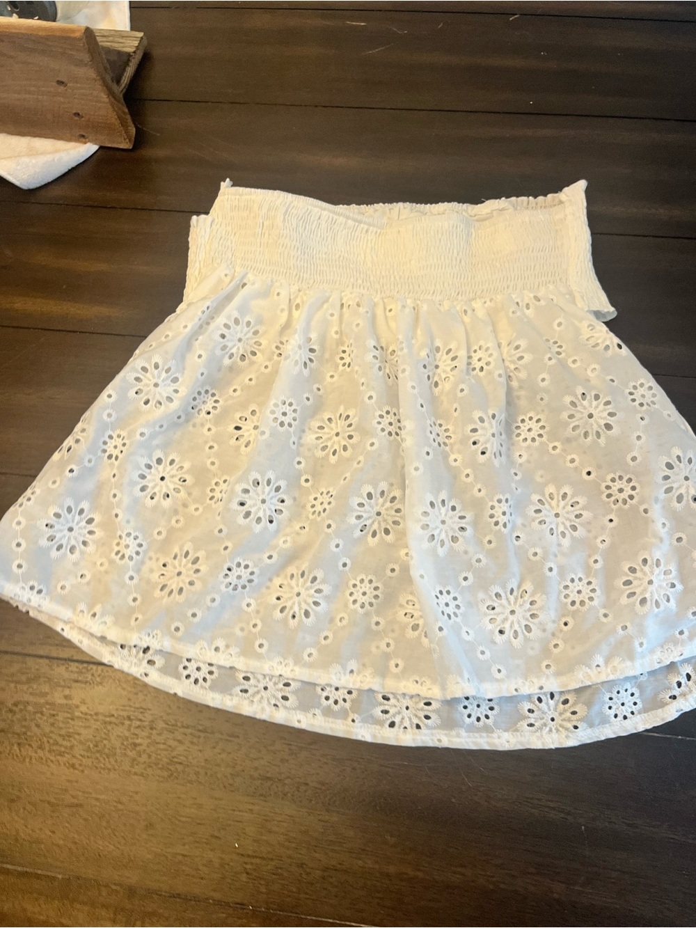 Women’s White Eyelet Smocked strapless Shirt